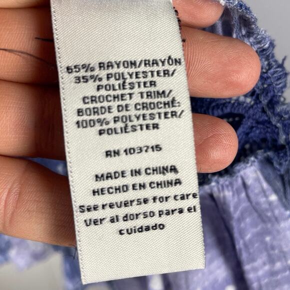 Zack & Rachel, Size 2X, Blue & Purple Patchwork Boho Blouse, Crochet Trim, Plus - Picture 3 of 7